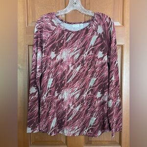 Kim Rogers Women’s Sz XL Long Sleeve Relaxed Top Maroon Gray